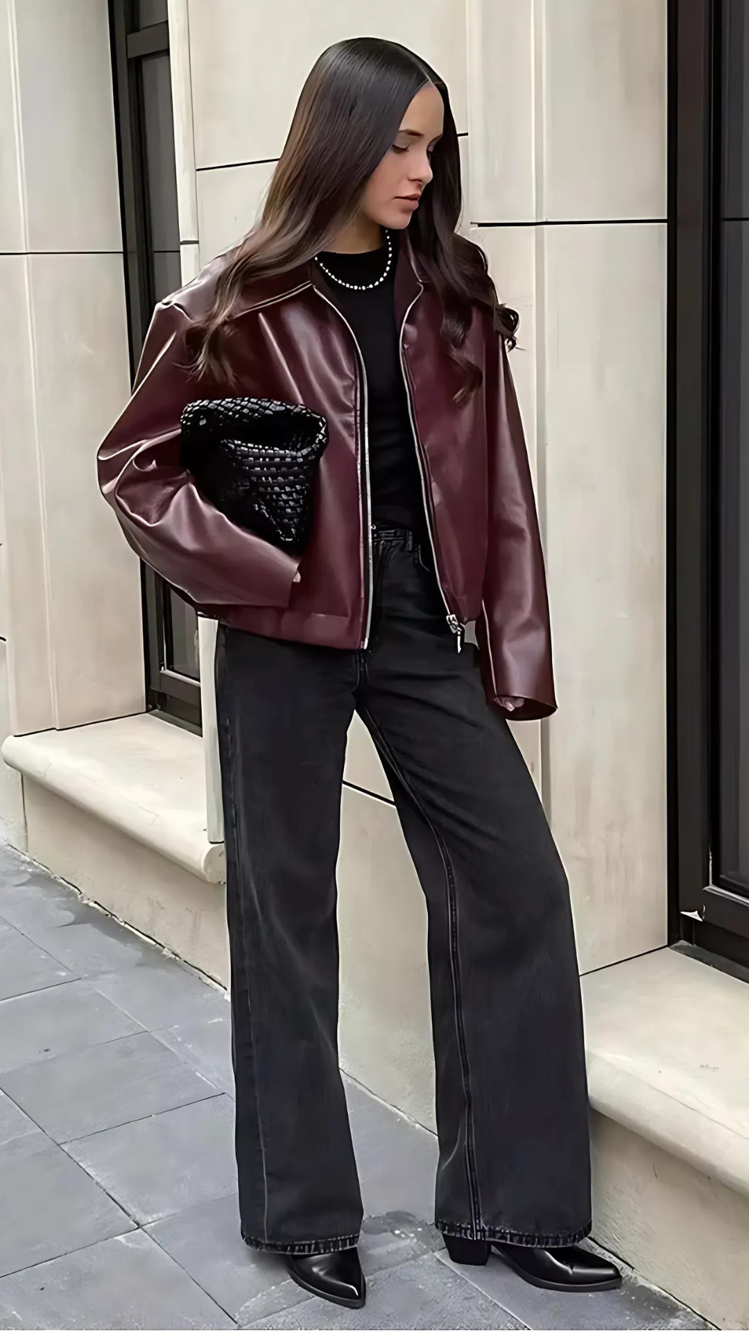 Merlot Kunstleder Jacke (Weinrot)