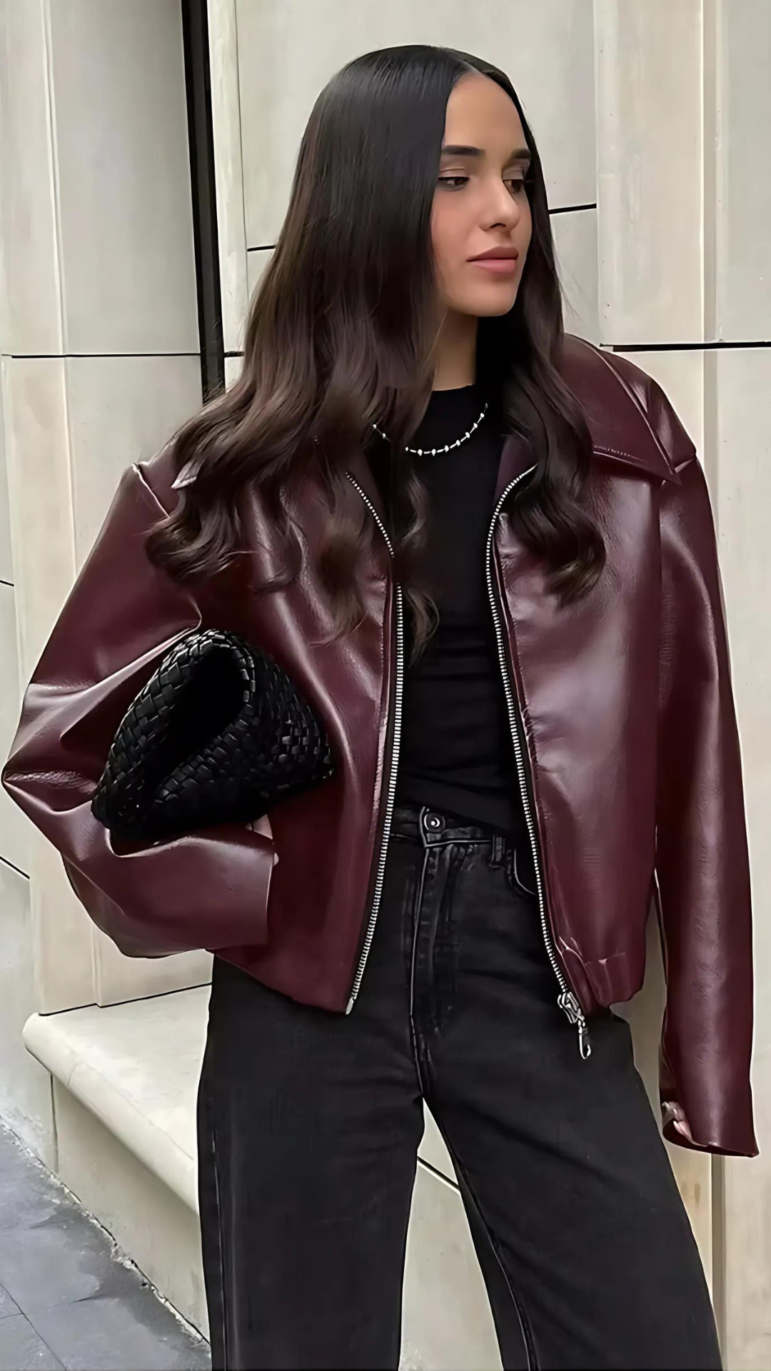 Merlot Kunstleder Jacke (Weinrot)